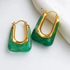 Minimalist Green Gold Earrings